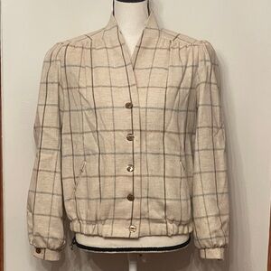 Vintage Elegant Beige Plaid Women's Blazer